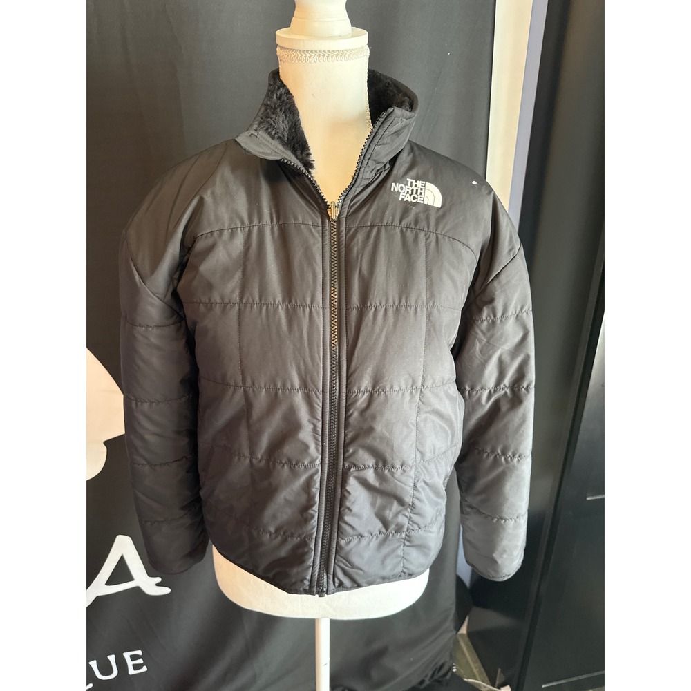 The North Face Womens Black Quilted Puffer Jacket Faux Fur Collar Full Zip Coat